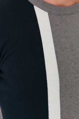 TRENDYOL MAN Gri Slim Fit Pamuklu Bisiklet Yaka Renk Bloklu Triko Kazak TMNAW21KZ0566 - Trendyolmilla фото 11