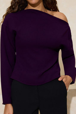 Mor Kay?k Yaka Dar Kal?p Krep Dokuma Bluz TWOSS26BZ00089