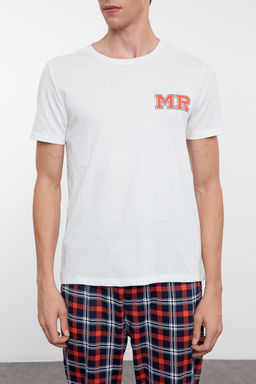 TRENDYOL MAN Ekru Regular Fit Bask?l? Orme Couple/Cift %100 Pamuklu Pijama Tak?m? TMNAW25PT00048 - Trendyolmilla фото 4