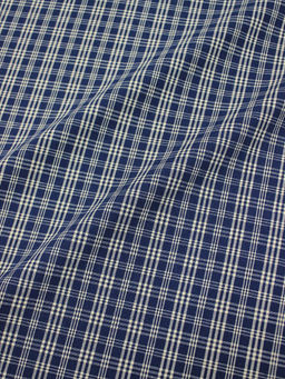 Мерный лоскут(ткань в отрезах) - Пестрядь этнографическая под домоткань "Белая клетка на темно-синем