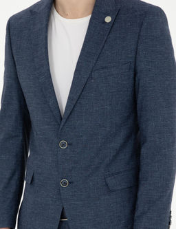 Lacivert Ex. Slim Fit Y_n Keten Kar___ml_ Tak_m Elbise