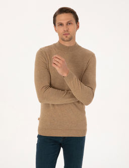 Camel Melanj Slim Fit Yar_m Bal_k__ Yaka Basic Triko Kazak