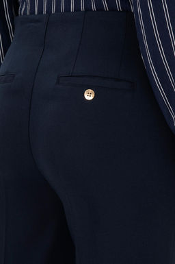 Kad_n Lacivert Carrot High Waist Fit Kanvas Pantolon