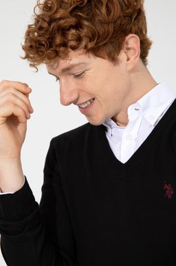 U. S. Polo Assn Мужской черный базовый трикотажный свитер с v-образным вырезом - U.s. polo assn фото 2