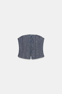 TOP CORTO ALAMARES CON LINO / Gris