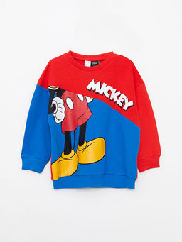Bisiklet Yaka Uzun Kollu Mickey Mouse Bask?l? Erkek Bebek Sweatshirt