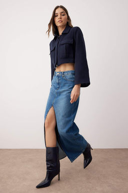 TRENDYOLMILLA Mavi More Sustainable Y?rtmacl? Maxi Denim Etek TWOAW24ET00058  фото 2