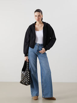 Kap??onlu Oversize Kad?n Kal?n Fermuarl? Sweatshirt