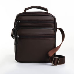 Сумка кросс-боди мужская на молнии, с ручкой, 3 наружных кармана, 17×8.5×20 см, коричневая