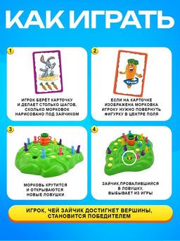 Настольная игра на внимательность Ушастые гонки, 24 карточки, 16 зайцев - Лас играс kids фото 11