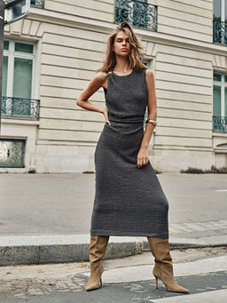 Bisiklet Yaka B?zg?l? Bodycon Elbise