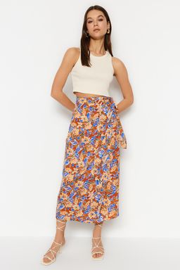 TRENDYOLMILLA Cok Renkli Cicek Desenli Viskon Kumasl? Midi Dokuma Etek TWOSS23ET00294 фото 11