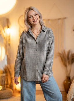 K13515 Рубашка OVER SIZE (хлопок) ГРАФИТ