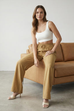 TRENDYOLMILLA Camel Jakarl? Beli Lastikli Wide Leg/Genis Paca Dokuma Pantolon TWOSS25PL00039 фото 8