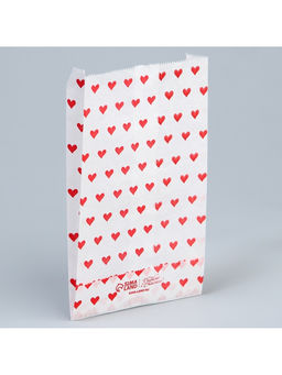 Цена за 50 шт. Пакет бумажный фасовочный, упаковка, белый, «Сердца» 20×11×4 см без окна