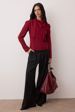 Bordo Sal Detayl? Degaje Yaka Y?lbas? Dokuma Bluz TWOAW26BZ00284 - Trendyolmilla фото 2