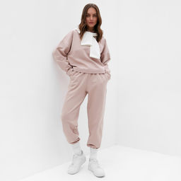 Костюм спортивный с вышивкой женский: толстовка, брюки, MIST Inspire, размер 40-42, бежевый