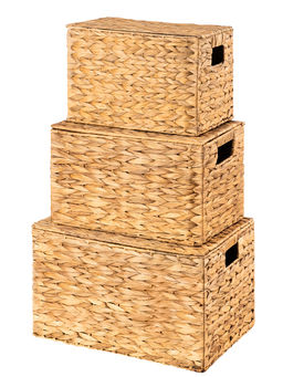 Набор 3 плетенных корзин, 45*30,5*27 см, 40,5*25*24 см, 35*21*23 см, с крышками, водный гиацинт