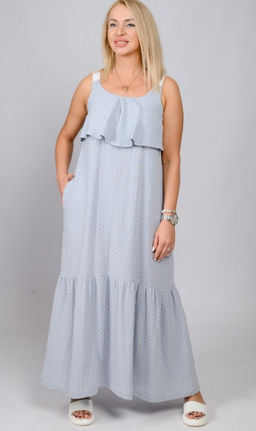 Летний сарафан из ткани «муслин» 100% хлопок 015 светло-серый горох
