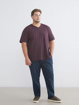 B?y?k Beden V Yaka Penye Erkek Ti??rt