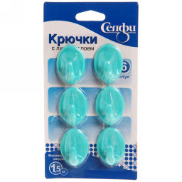 Цена за 5 шт. Набор крючков с липким слоем Селфи (6шт., нагрузка 1.5кг) Овал бирюзовый 9906-1
