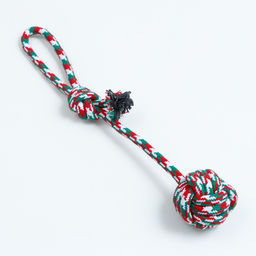 Игрушка канатная Мяч с ручками для крупных собак, до 105 г, до 42 см, красно-бело-зелёная 788318 - Пижон фото 6