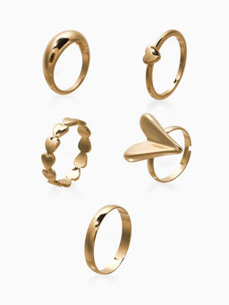 Набор колец 5 шт "Новый стиль" сердечки, размер МИКС, цвет золото