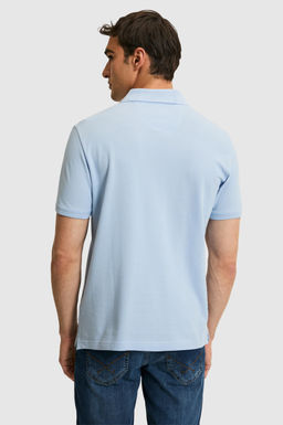 Erkek Regular Fit A__k Mavi Polo Yaka Basic Ti__rt