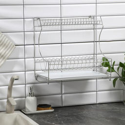 Сушилка для посуды с поддоном 2-х ярусная, настольно-настенная, 39.5×25×38 см, хром