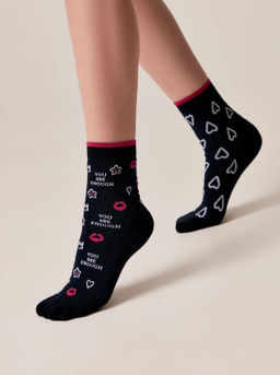 Цена за 2 пары. Носки Классические CONTE Хлопковые носки с рисунками you are enough темно-синий