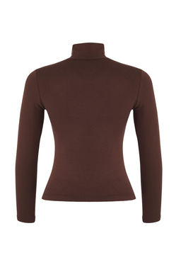 Kahverengi Premium Yumusak Kumasl? Bal?kc? Yaka Fitted/Vucuda Oturan Esnek Orme Bluz TWOAW24BZ00119