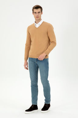 Erkek Slim Fit V Yaka Camel Basic Kazak - U.s. polo assn фото 4