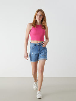 Boyfriend Fit Y?rt?k Detayl? Kad?n Jean ?ort