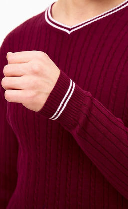 Пуловер с контрастной V-образной горловиной F221-15-3010 бордовый - Fine joyce фото 7