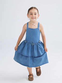 ?i?ek Aplikeli K?z ?ocuk Jean Elbise