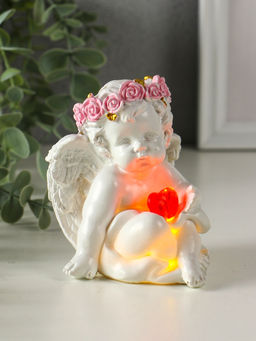 Фигурка светящаяся полистоун Ангел - воздушный поцелуй в форме сердца, белый, 6.8?6?7.3 см