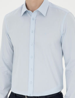 A__k Mavi Slim Fit Uzun Kollu G_mlek