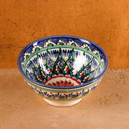 Бульонница узбекская Риштанская Керамика «Цветочная», 550 мл, d=15 см, синяя