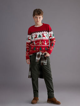 Bisiklet Yaka Y?lba?? Temal? Erkek ?ocuk Triko Kazak