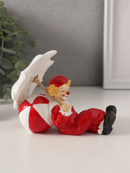 Фигурка «Клоун с зонтом и мячиком», полистоун, бело-красный, 11.5×7.5×9 см