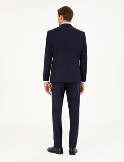 Lacivert Slim Fit %100 Y_n Tak_m Elbise