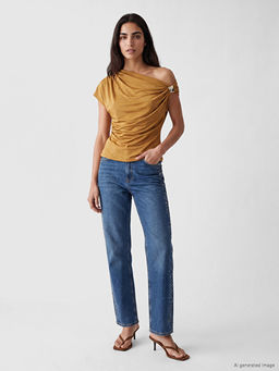 Straight Fit Ta?l? Kad?n Jean Pantolon