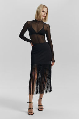 Юбка мини с бахромой из трикотажа