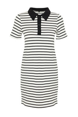 Kahverengi Beyaz Cizgili Polo Yaka A Kesim/Can Form Orme Elbise TWOSS24EL00023 - Trendyolmilla фото 15