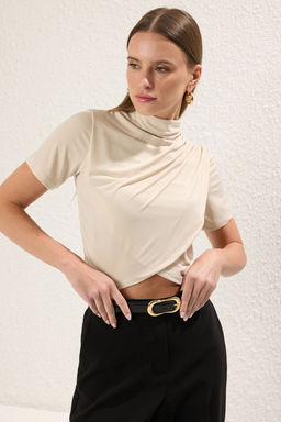 Tas Dik Yaka K?sa Kollu Drapeli Crop Bluz Orme Bluz TWOSS24BZ00422