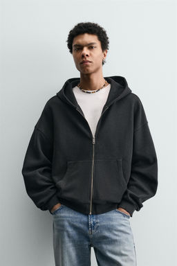 SUDADERA WAFFLE LAVADA CAPUCHA / Antracita oscuro - Zara фото 2