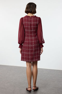 Bordo Ekose / Kareli Mini Dokuma Elbise TWOAW21EL0532