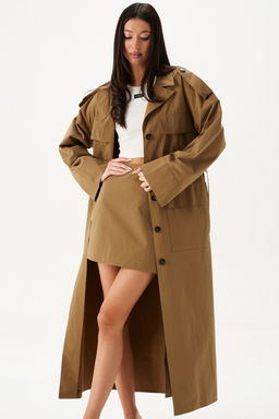 Юбка Annete А1438 мини хлопок хаки  фото 3