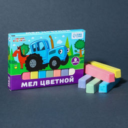 Цена за 4 шт. Мелки цветные школьные, набор 9 шт. «Синий трактор», прямоугольные