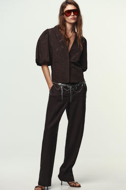 SHIRT WITH CUTWORK EMBROIDERY AND PUFF SLEEVES